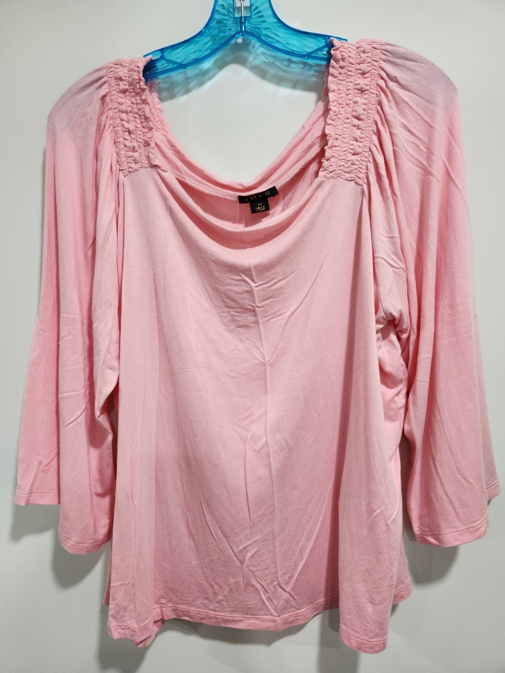 IMAN Pink Shirred Shoulder Long Sleeve Top